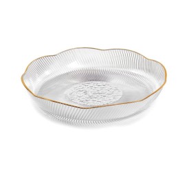 BANDEJA DE PLASTICO TRANSPARENTE CON BORDE DORADO D.38H5.8