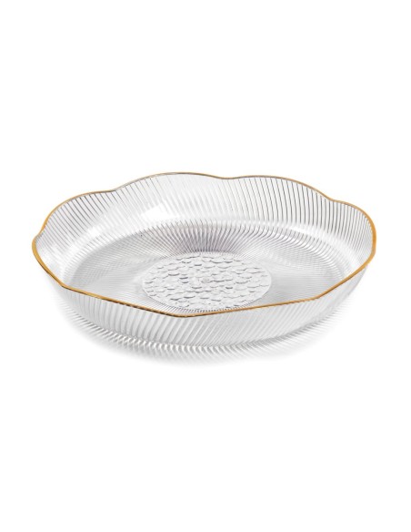 BANDEJA DE PLASTICO TRANSPARENTE CON BORDE DORADO D.38H5.8