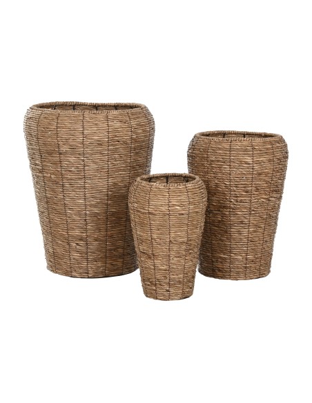 MACETERO SET 3 FIBRA METAL 44X44X60 NATURAL MARRON