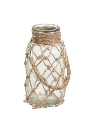 JARRÓN PORTAVELAS CON CUERDA VIDRIO 8 X 8 X 16 CM