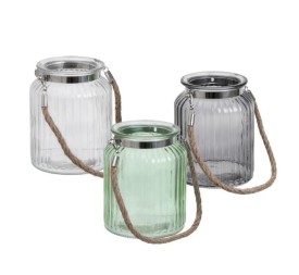 JARRÓN PORTAVELAS CON CUERDA 3/C VIDRIO 11 X 11 X 14,50 CM
