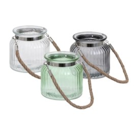 JARRÓN PORTAVELAS CON CUERDA 3/C VIDRIO 11 X 11 X 10,50 CM