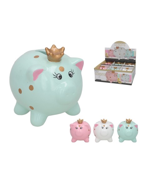 HUCHA CERDITO CERAMICA 3 COLORES SURT 10.7X9.3X10.