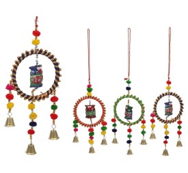 CARRILLON DE VIENTO CAMPANAS Y BUHO 4 COLORES 43CM