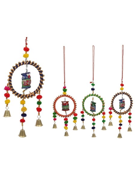 CARRILLON DE VIENTO CAMPANAS Y BUHO 4 COLORES 43CM