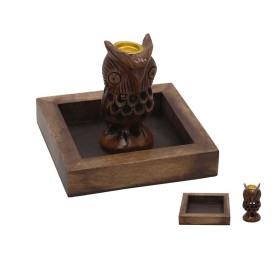 PORTA INCIENSO CONO BUHO CON BANDEJA 7,5CM