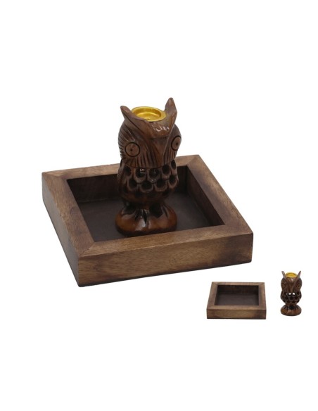 PORTA INCIENSO CONO BUHO CON BANDEJA 7,5CM
