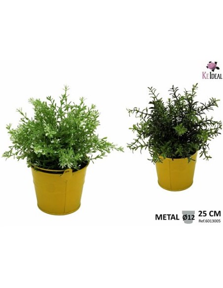 PLANTAS VERDES SURTIDAS EN MACETA METAL