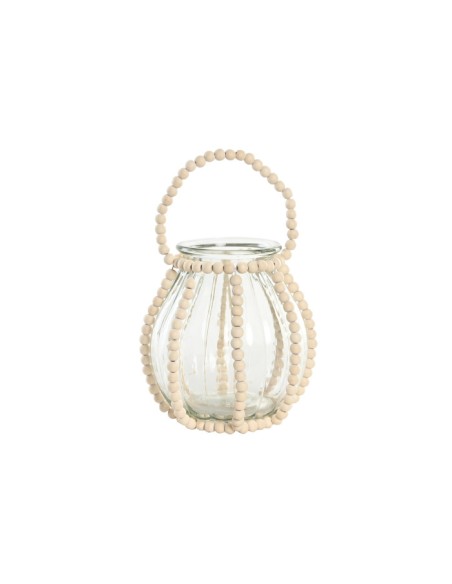 PORTAVELA CRISTAL MADERA 22X22X22 CUENTAS NATURAL
