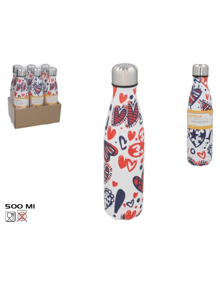 BOTELLA TERMICA CORAZONES 500ML 27X6,5 CM