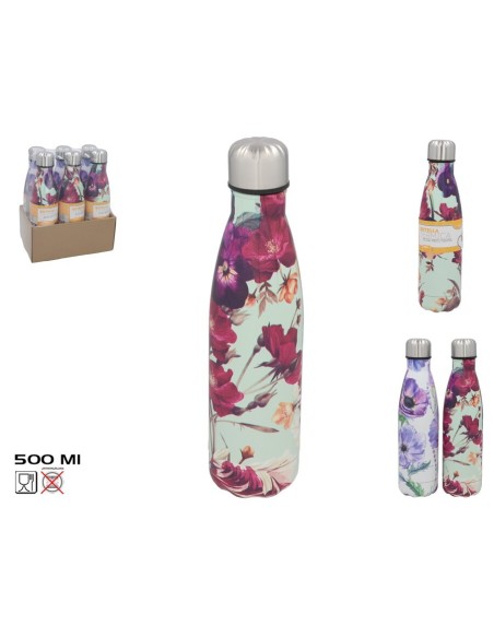 BOTELLA TERMICA FLORES 500ML 27X6,5 CM
