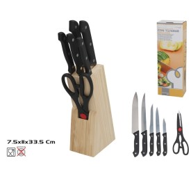 SET 7 CUCHILLOS CON TIJERAS SOPORTE MADERA 19CM