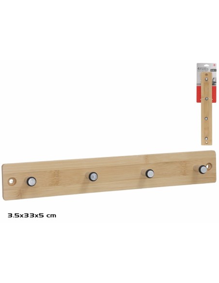 PERCHERO PARED BAMBU 4 GANCHOS 5X33CM
