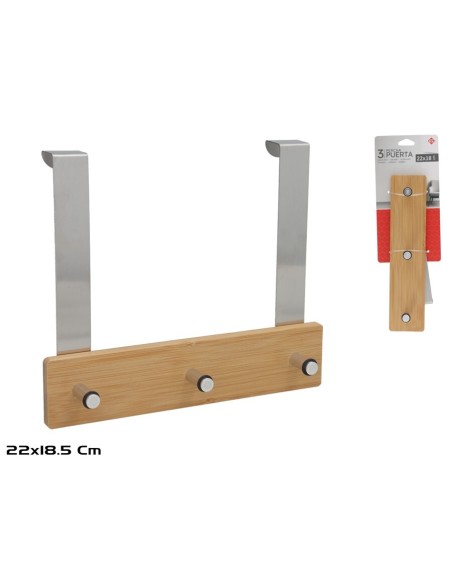 PERCHA PUERTA BAMBU 3 GANCHOS 22X18,5CM PERCHA PUERTA BAMBU 3 GANCHOS 22X18,5CM
