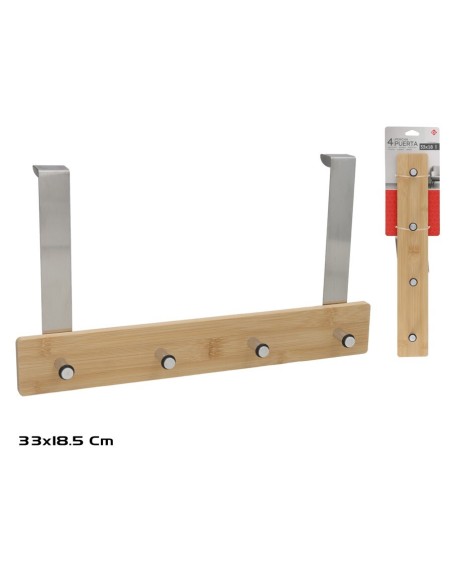 PERCHA PUERTA BAMBU 4 GANCHOS 33X18,5CM PERCHA PUERTA BAMBU 4 GANCHOS 33X18,5CM