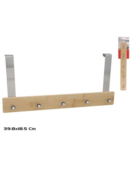 PERCHA PUERTA BAMBU 5 GANCHOS 39,8X18,5CM PERCHA PUERTA BAMBU 5 GANCHOS 39,8X18,5CM