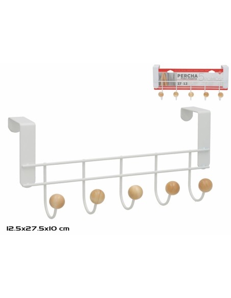 PERCHA PARA PUERTA 5 POMOS 27,5X12,5CM PERCHA PARA PUERTA 5 POMOS 27,5X12,5CM