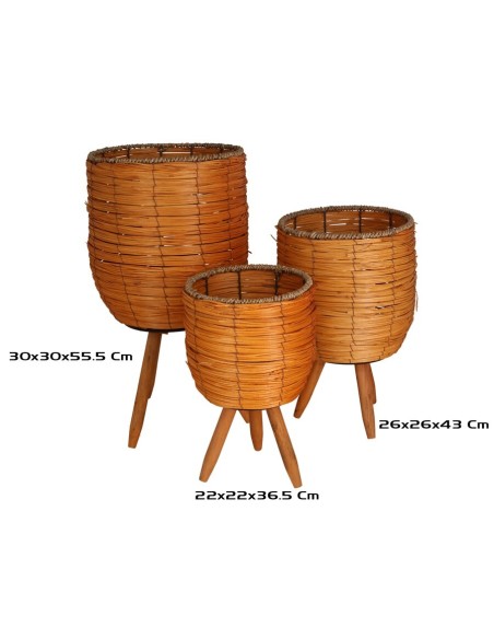 SET 3 MACETEROS C/PATAS LUR 30X30X55,5CM NATURAL