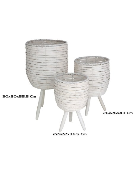 SET 3 MACETEROS C/PATAS LUR 30X30X55,5CM BLANCO