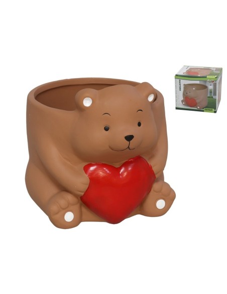 MACETERO OSITO C/CORAZON CERAMI. 12X14,5X12 CM