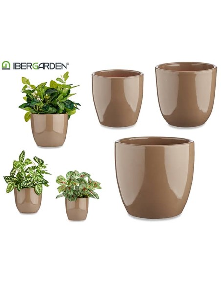 JGO 3 MACETAS CERAMICA ABOMBADA 14-17-22CM TAUPE