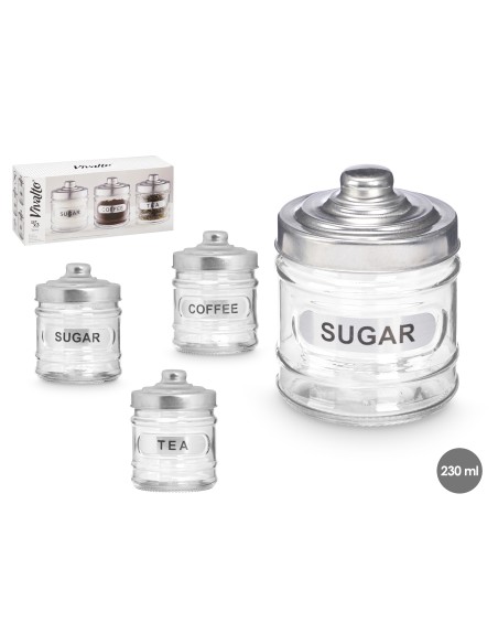 SET 3 TARROS VIDRIO TAPA ALUMINIO 350ML