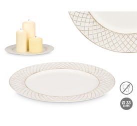 PORTAVELAS ROMBOS BLANCO ENVEJECIDO 33CM