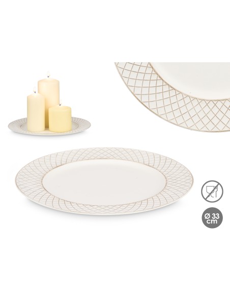 PORTAVELAS ROMBOS BLANCO ENVEJECIDO 33CM