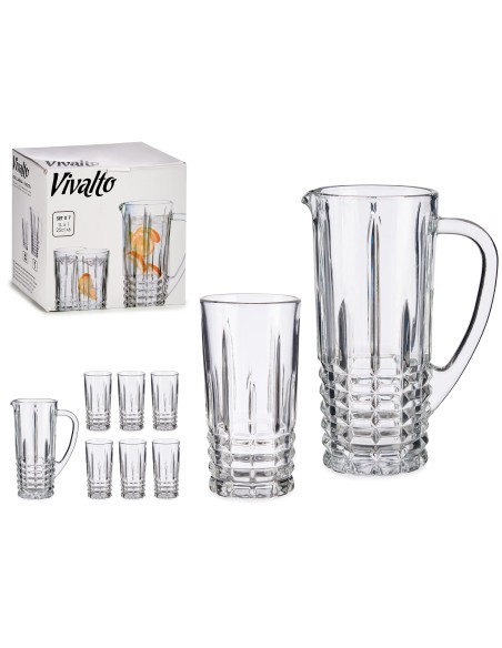 SET JARRA 1L Y 6 VASOS AGUA LINEAS 250ML