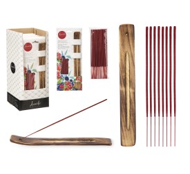 SET 50 BARRAS INCIENSO SOPORTE MADERA FRUTOS ROJOS