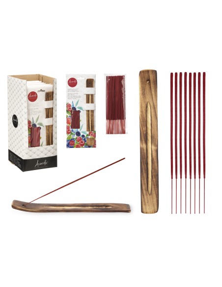 SET 50 BARRAS INCIENSO SOPORTE MADERA FRUTOS ROJOS