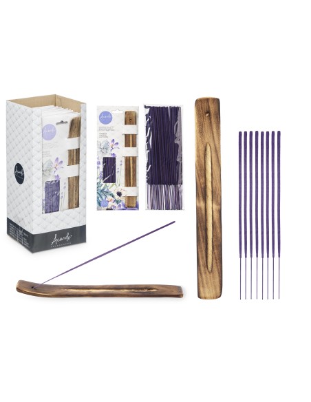 SET 50 BARRAS INCIENSO SOPORTE MADERA LAVANDA