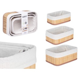 SET 3 ORGANIZADORES BAMBU TELA NATURAL RECTANGULAR