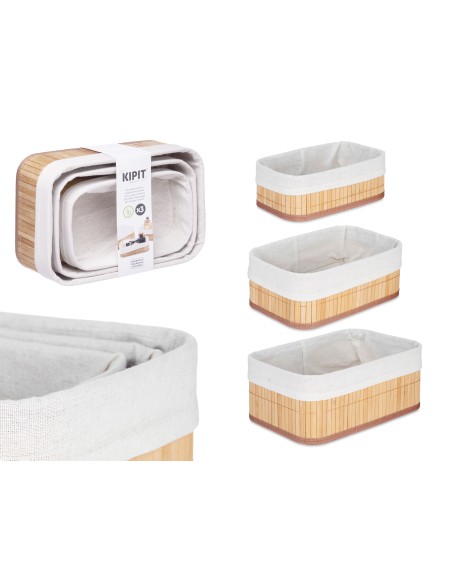 SET 3 ORGANIZADORES BAMBU TELA NATURAL RECTANGULAR