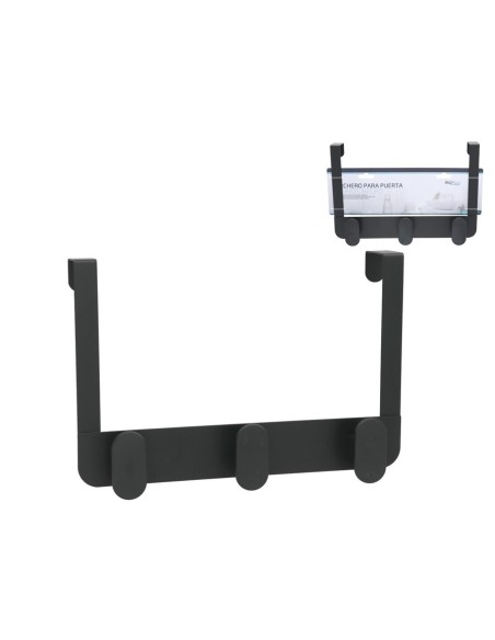 PERCHERO PARA PUERTA 3 POMOS 30X8X20CM NEGRO PERCHERO PARA PUERTA 3 POMOS 30X8X20CM NEGRO