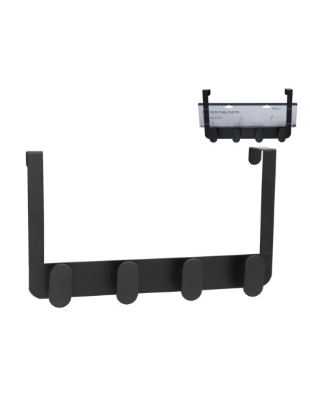 PERCHERO PARA PUERTA 4 POMOS 35X8X20CM NEGRO PERCHERO PARA PUERTA 4 POMOS 35X8X20CM NEGRO