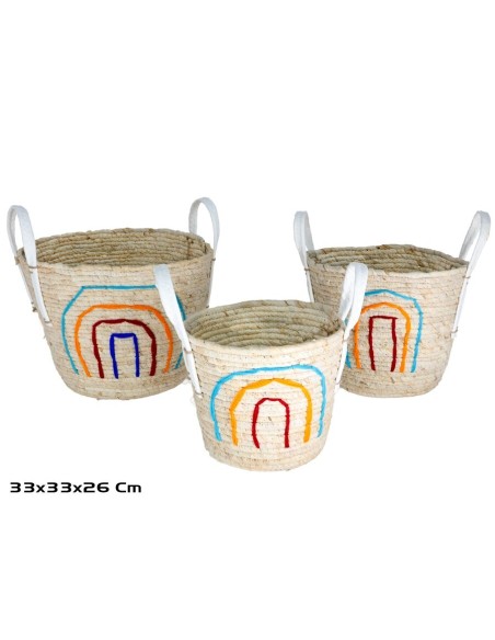 SET 3 CESTAS ARO IRIS  33X33X26CM
