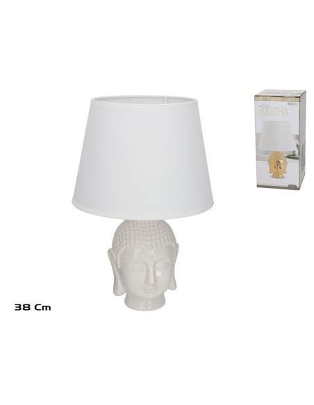 LAMPARA MESA CERAMICA BUDDHA BLANCO 25X25X38CM