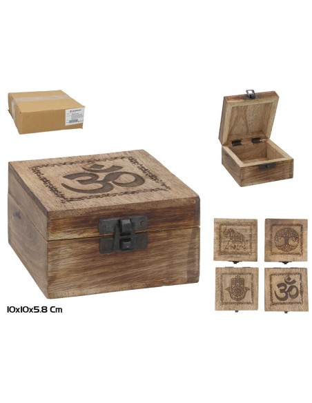 CAJA MADERA TALLADA 10X10X5,8CM 4 SURTIDOS