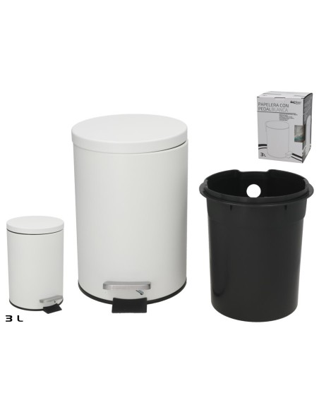 PAPELERA CON PEDAL 3L 16,8X21X24,5CM BLANCA