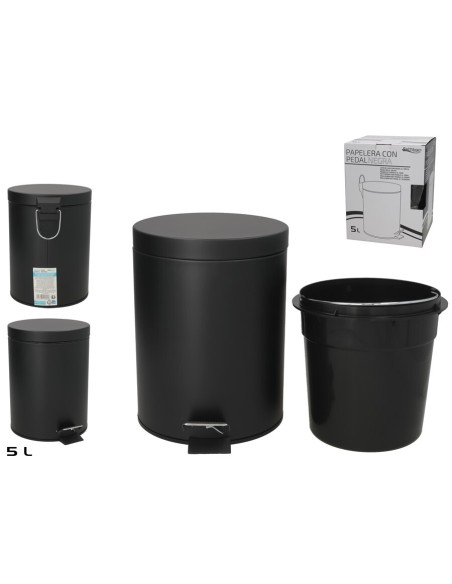 PAPELERA CON PEDAL 5L 20,5X20,5X27CM NEGRA