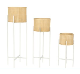 MACETERO SET 3 BAMBU METAL 31X31X103 BLANCO