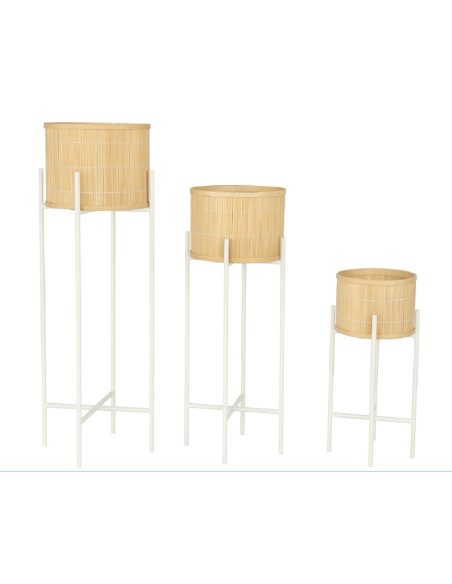 MACETERO SET 3 BAMBU METAL 31X31X103 BLANCO