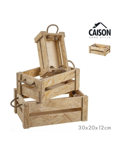 SET 3 CAJAS MADERA NATURAL 30x20x12 cm