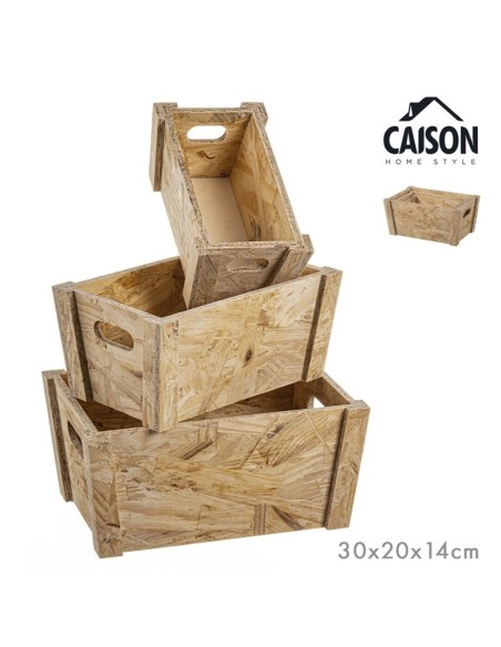 SET 3 CAJAS MADERA NATURAL 30x20x14 cm