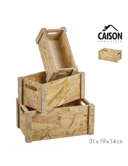 SET 3 CAJAS MADERA NATURAL 31x19x14 cm