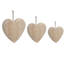DECORACION PARED SET 3 PAULOWNIA 30X5X30 CORAZON