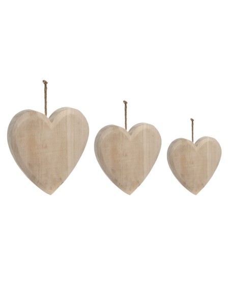DECORACION PARED SET 3 PAULOWNIA 30X5X30 CORAZON