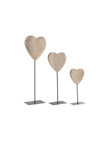 DECORACION SET 3 PAULOWNIA METAL 30X16X87 CORAZON