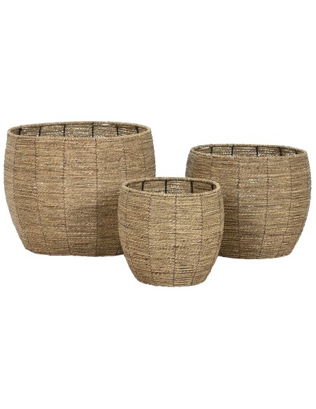 MACETERO SET 3 FIBRA METAL 43X43X37 NATURAL MARRON